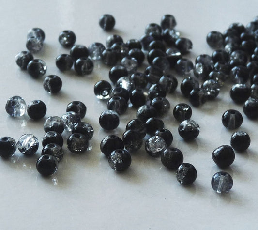 40x Black Crackle Glass Beads 4mm Black Marbles Cracked Glass Spacer Beads B094