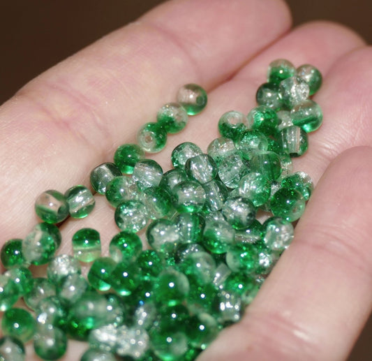 40x Crackle Glass Beads, 4mm Green Marbles Cracked Glass Beads, Green Crackled Glass Beads 4mm, Beading Supplies C769