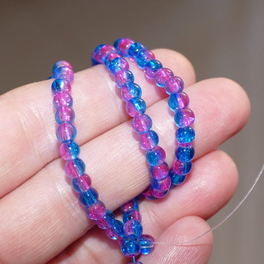 40x Pink/Blue Marbles Cracked Glass 4mm Beads C706