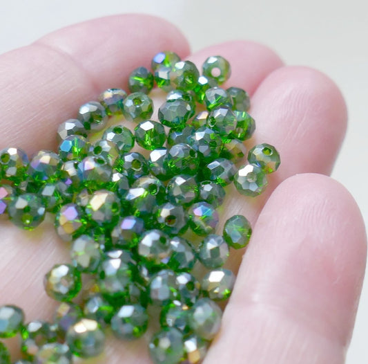 48x Green AB Rondelle Translucent Crystal Glass Beads 3mm x 4mm, Beading Supplies G086