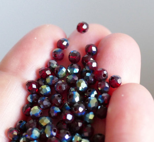 48x Red AB 3mm x 4mm Rondelle Burgundy Crystal Glass Beads, Beading Supplies G261