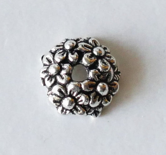 4x Flower Bead End Caps 11mm, Antique Silver Tone Metal End Spacer Bead Caps, Beading Supplies D131