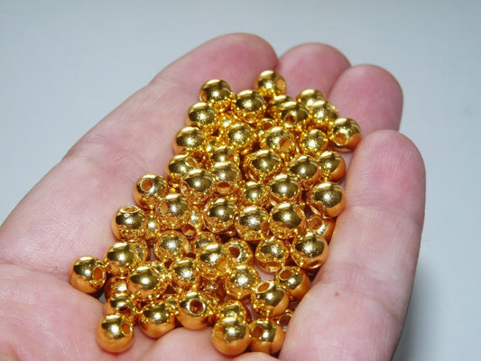 50/100x Acrylic Gold Pearl Beads 6mm, Gold Plated Color Metallic Beads, Round Spacer Beads B022
