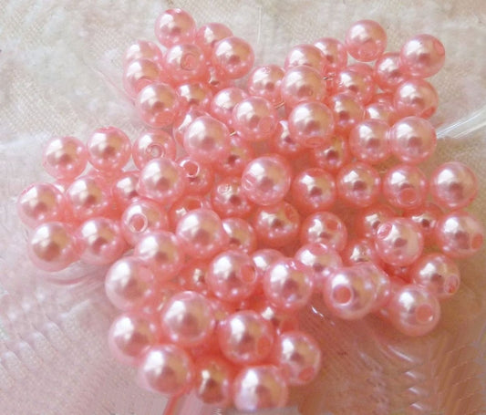 50/100x Baby Pink 6mm Pearl Imitation Round Acrylic Spacer Beads, Beading Supplies D045