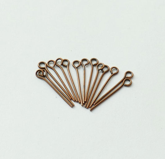 50x Copper 20mm Eye Pins for Beading, H122