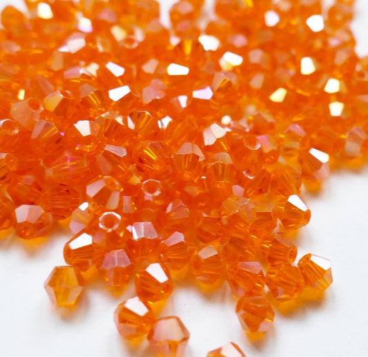 50x Orange AB Crystal Bicone Beads, Faceted 4mm Glass Beads G056