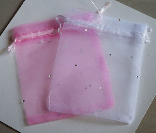 5/10 Pink Gift Bags with Drawstring for Packing, 9x12cm White Gift Bags, Organza Wedding Bags B395