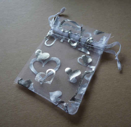 5/10x Heart Organza Gift Bags, 7x9cm Christmas/Wedding Pouches with Draw String B178