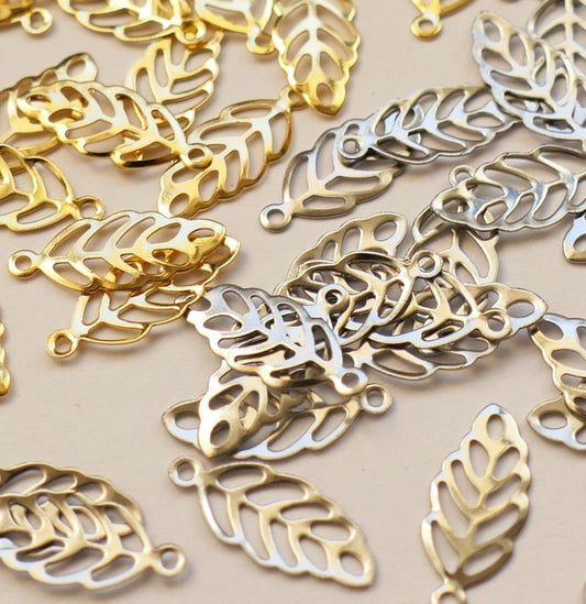 5/10x Stainless Steel Leaf Small Charm, Hypoallergenic Charms for Bracelet, Gold/Silver Tone Leaf Charms C428