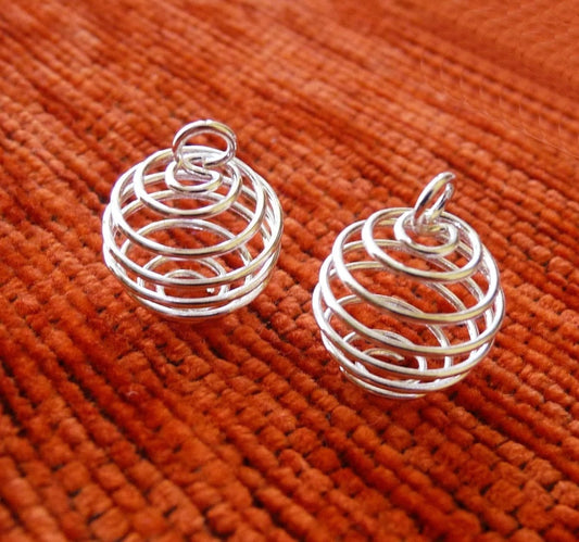 5x Spiral Wire Stone Holder 14x17mm Bead/Pearl Cage Silver Tone H184
