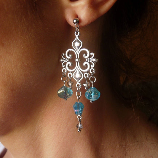 Blue Crystal Earrings, Stainless Steel Stud Earrings, Free shipping U082