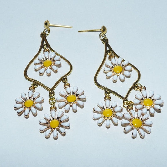 Daisy Charm Earrings, Flower Charm Ball Stud Earrings with Padded Backs U095