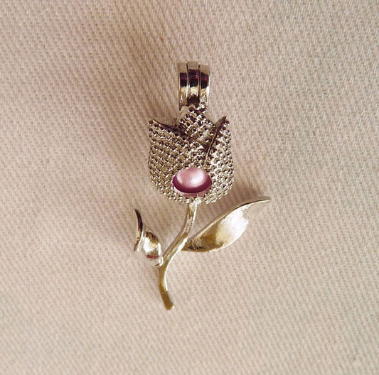 Tulip Pearl Cage Flower Pendant, Bead Cage