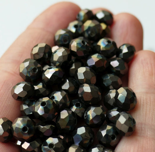 24x Black Crystal Beads, 8mm Rondelle Faceted Glass Beads H203