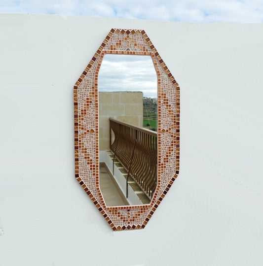 Octagonal Mosaic Wall Mirror, Handmade Vertical Mirror J025