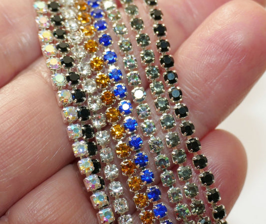 1 Yard Glass Rhinestone SS8 Crystal Close Cup Chain, Sew on Clothes Accessories J037