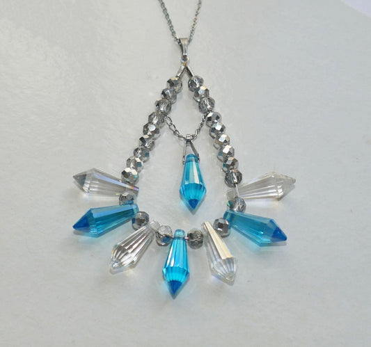 Blue crystal spike stainless steel necklace, free shipping J060