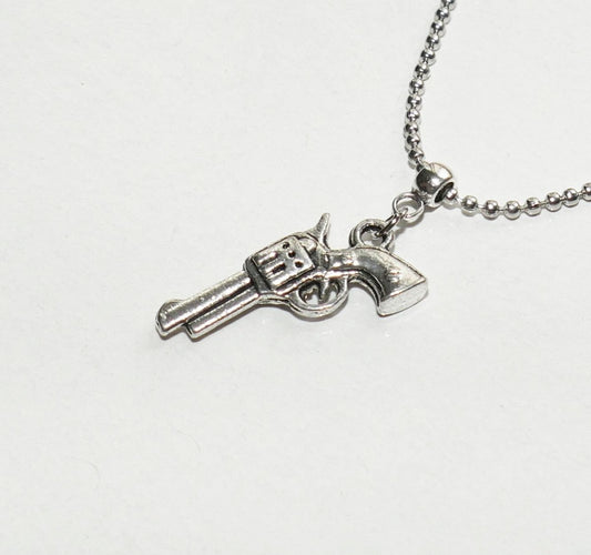 Pistol Pendant Necklace, Gun Pendant, 18" Silver tone Ball Chain U112